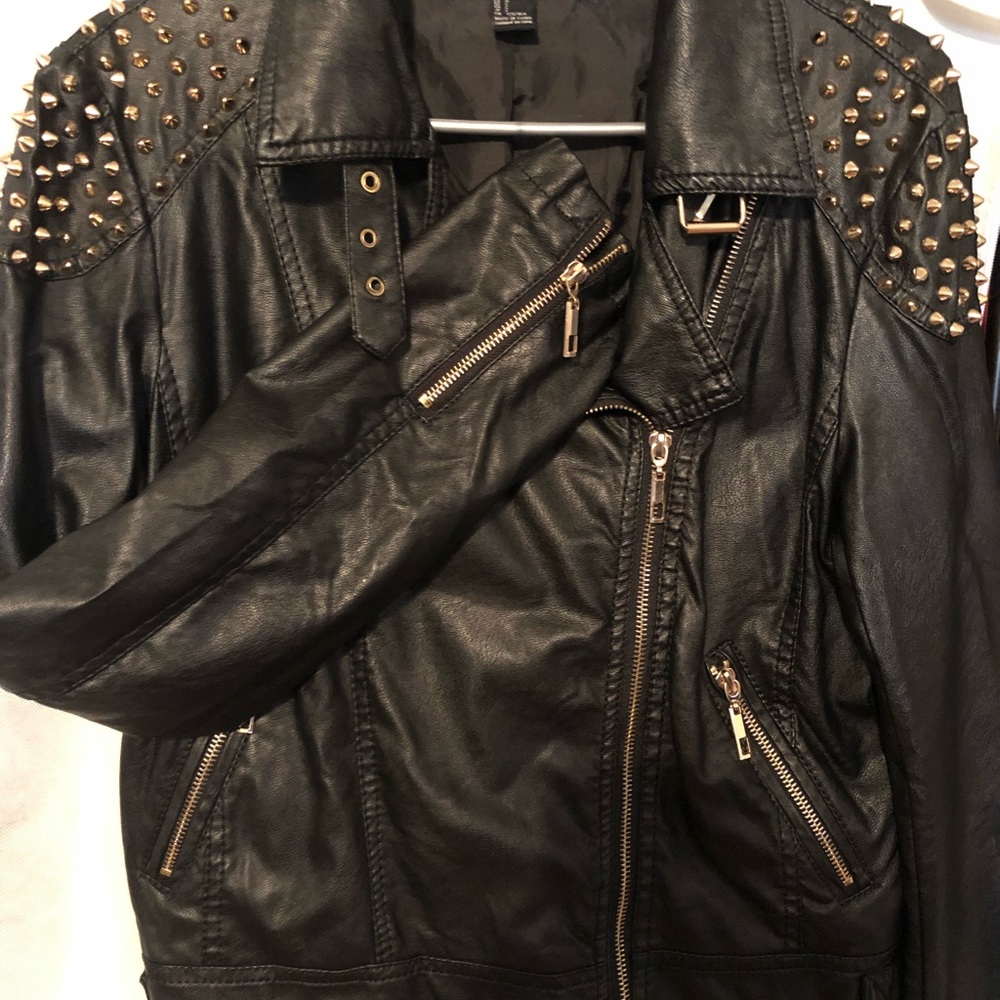 Studded Leather Biker Jacket (L)